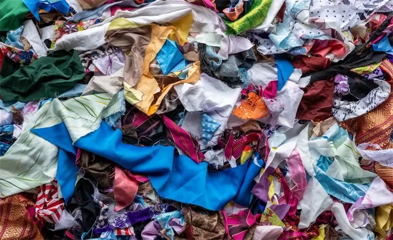 Textile waste, leather scraps, and fabric rolls