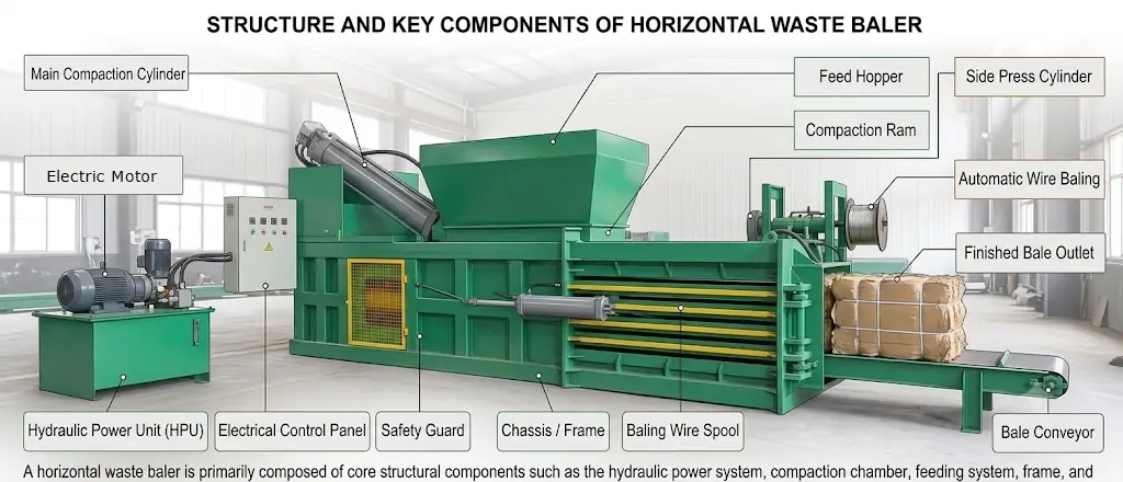 Main Components Of Horizontal Waste Baler Machine