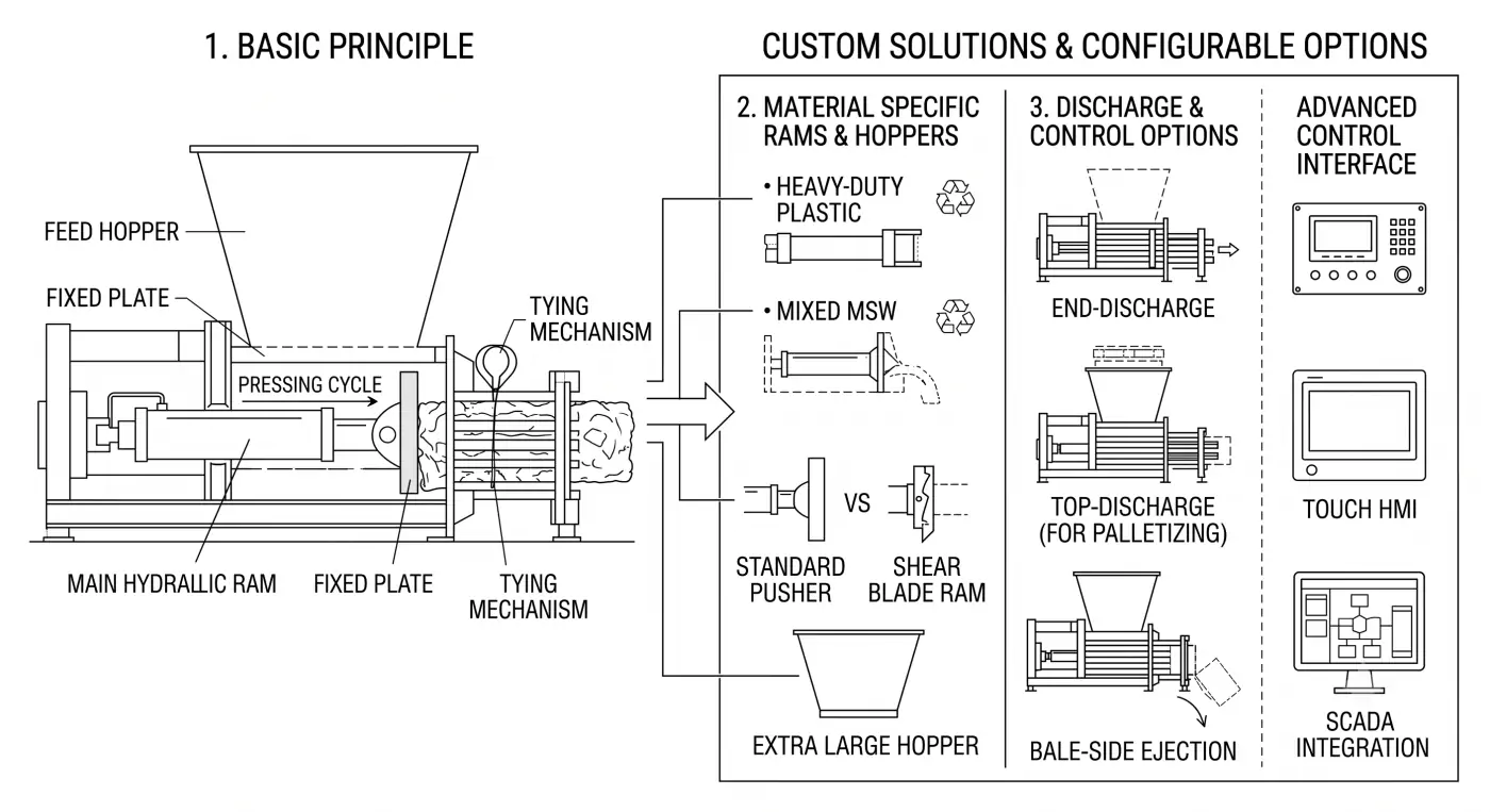 Working Principle of Waste Baler Machine